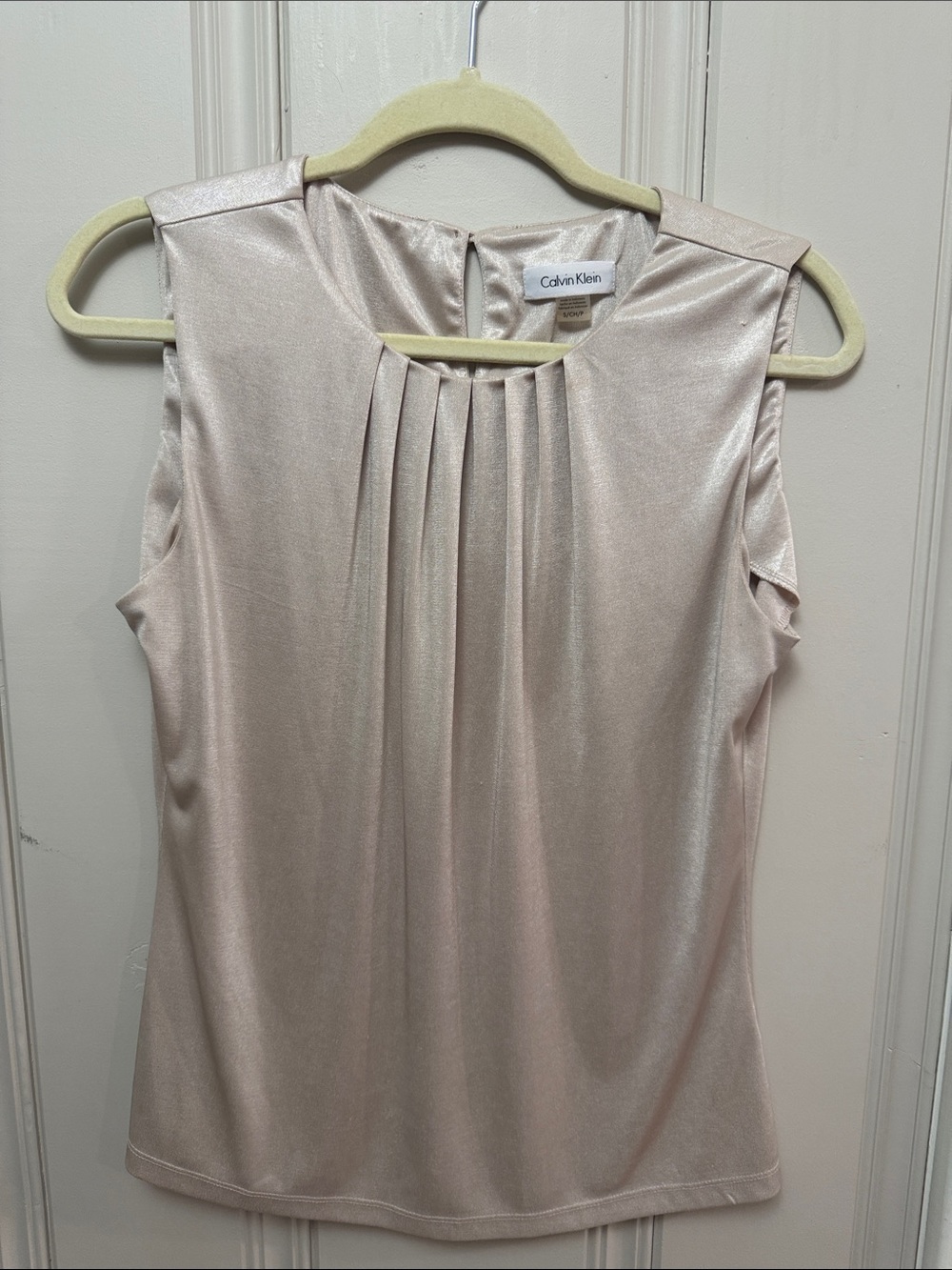 Calvin Klein Shimmery Champagne colored Sleeveless Pleated Shell Top